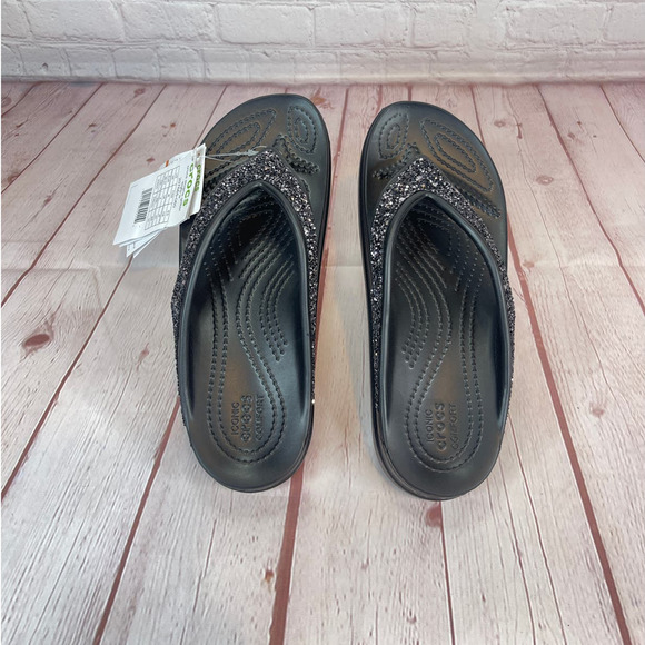Crocs Sloane Glitter Black Wedge Thong Flip Flops Sandals Women’s Size 10 - Picture 8 of 10